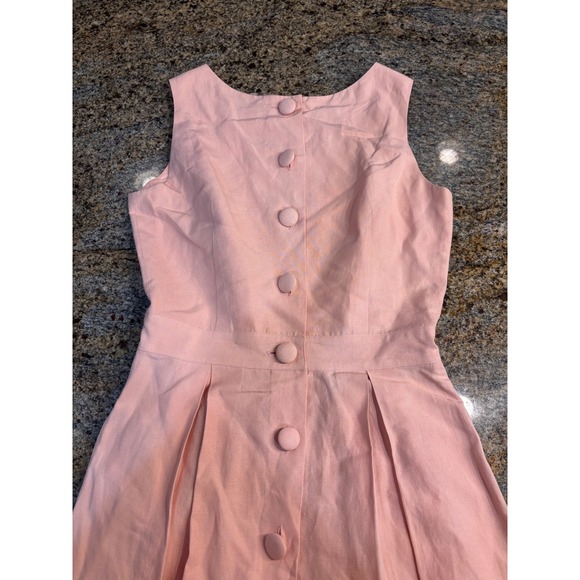 Brooks Brothers Peach Silk Linen Button Back Sleeveless Pleated Midi Dress 4 - Picture 7 of 8